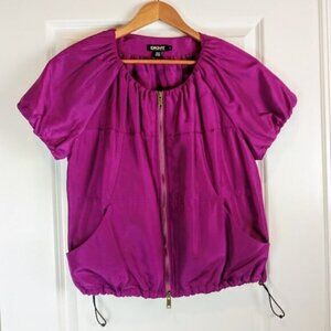 DKNY Magenta Pink Silk Full Zip Short Sleeve Jacket